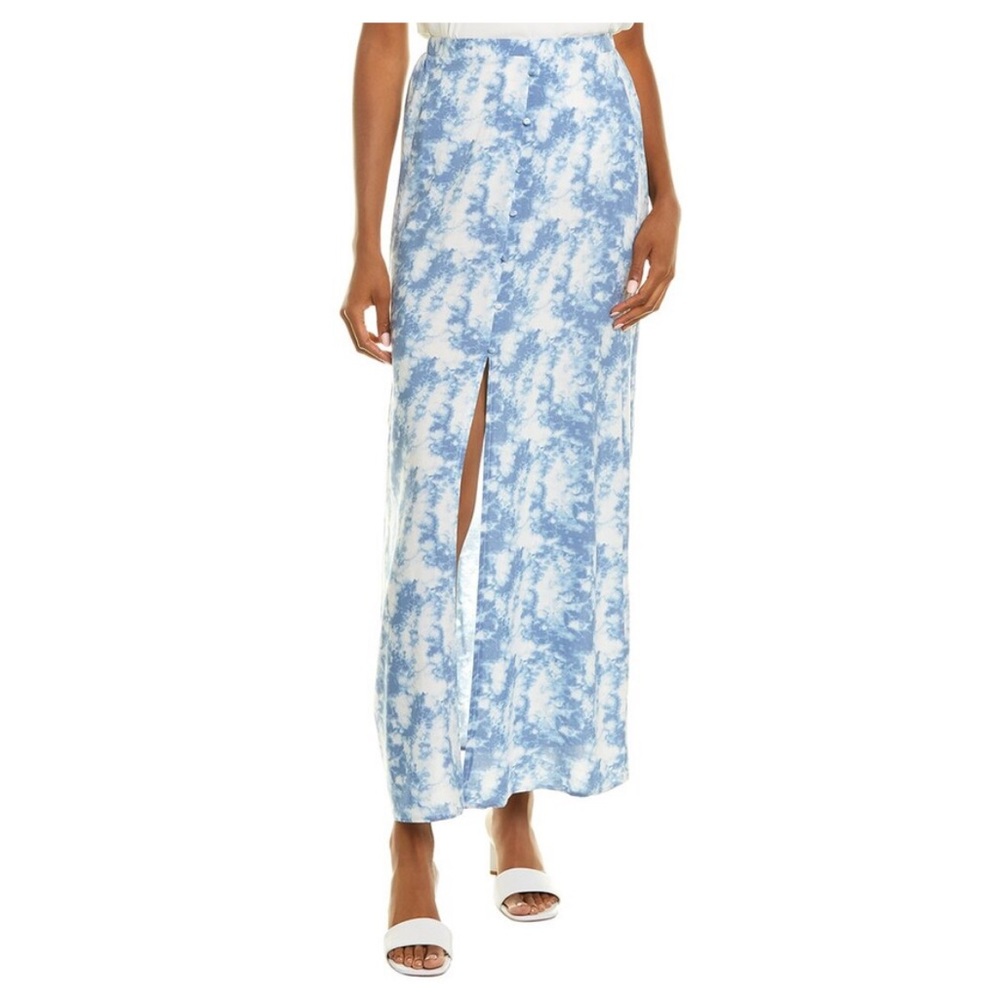 cute white and blue acid wash maxi front slit skirt